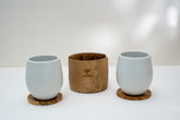 Stoneware cups Set with olive wood Coasters