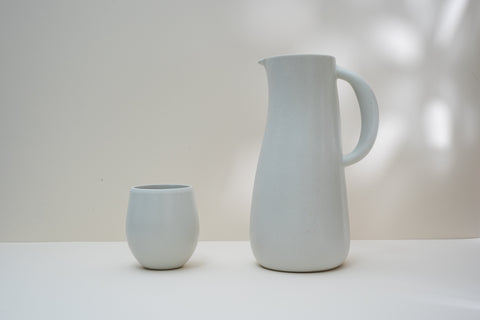 Stoneware Carafe & Mug Set with Olive Wood Coasters