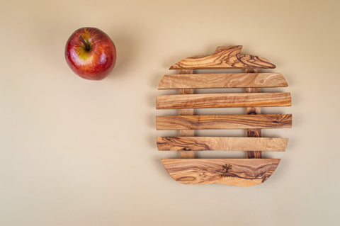 Apple Shaped Olive Wood Trivet - Naturally Charming